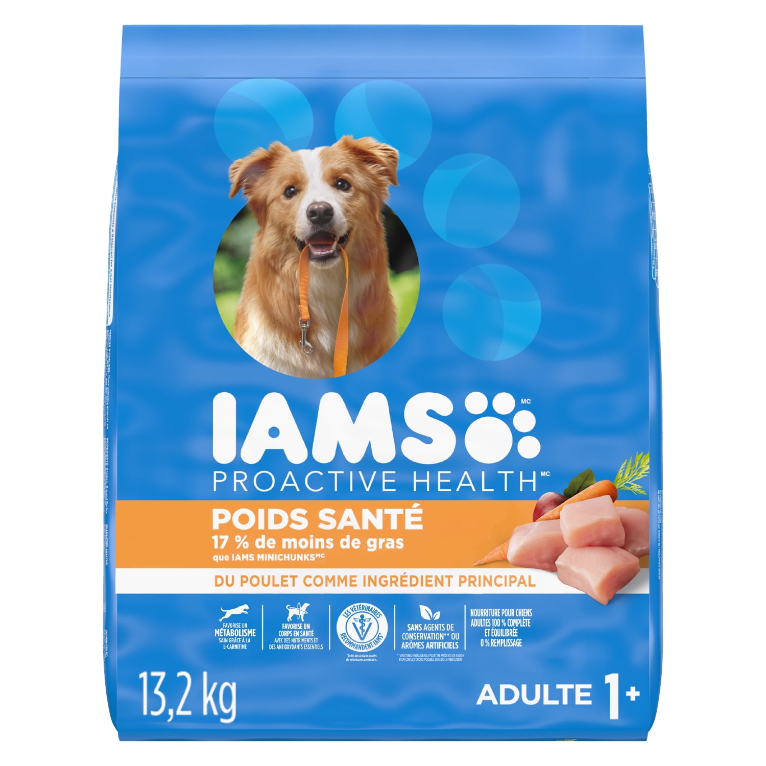 Iams Adulte Contrôle du Poids Poids Santé Nourriture Sèche pour Chiens avec du Vrai Poulet 6.8kg