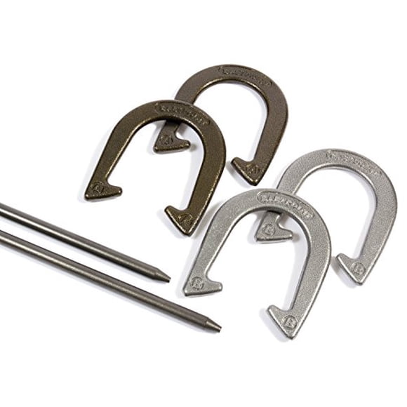 EastPoint Sports Official Weight Horseshoe Set with Molded Case - Features Solid Steel Stakes and Portable Carry Caddy