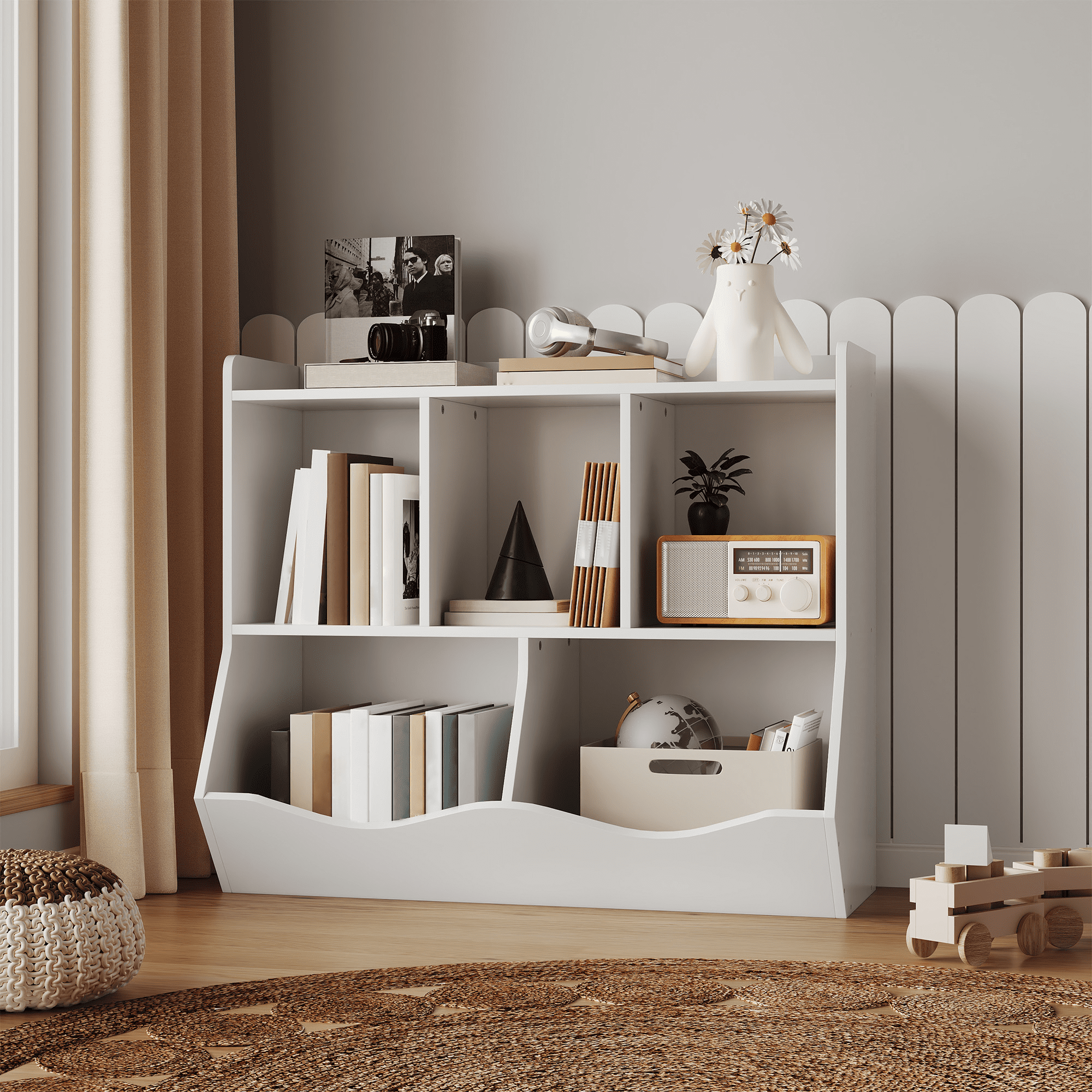 Kids Bookshelf and Bookcase Toy Storage Multi Shelf with Cubby Organizer Cabinet, Children's Toy Shelf, Fit for Playroom, Living Room, Nursery, Kindergarten