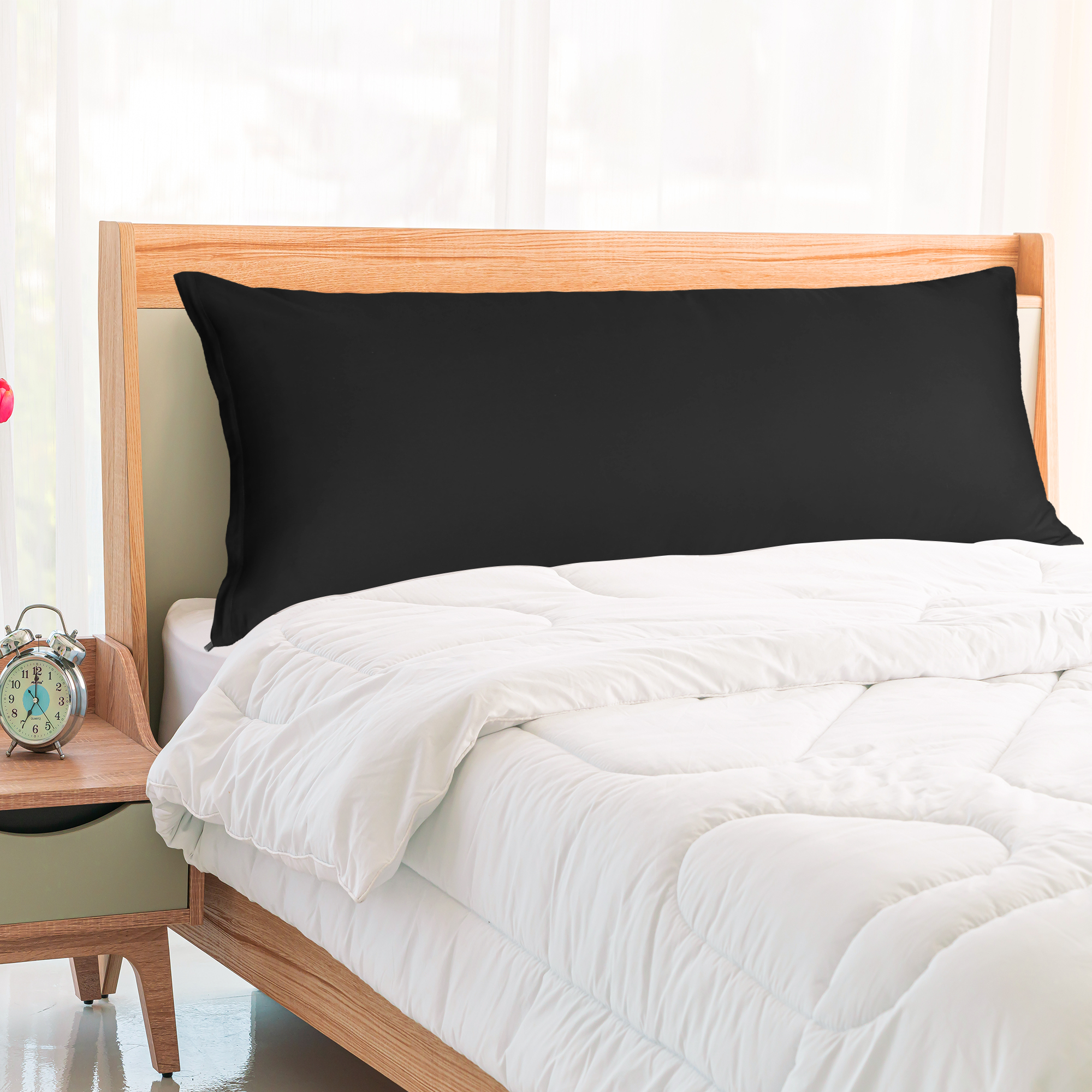 PiccoCasa 1Pc Pillowcase Zipper Long Staple Cotton, Standard Black