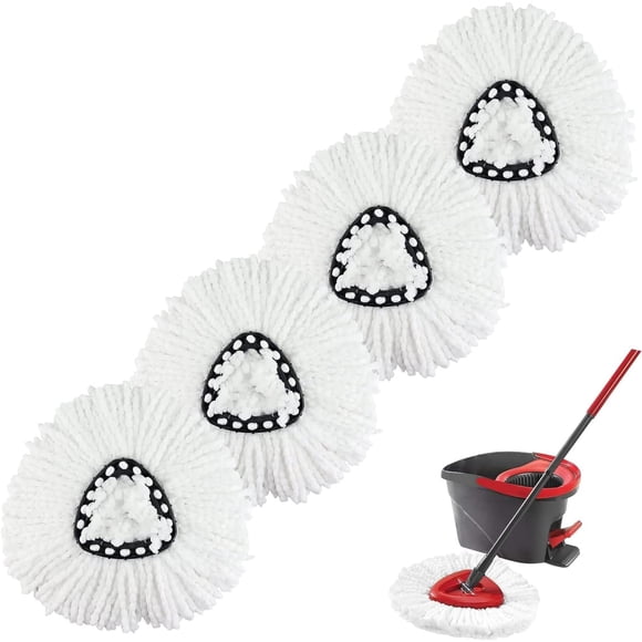 Spin Mop Head Refill for Vileda/Ocedar EasyWring Spin Mop - Rotating Microfiber Triangle Replacement Pads Washable & Reusable fit All Floor - 4 Mop Cloth