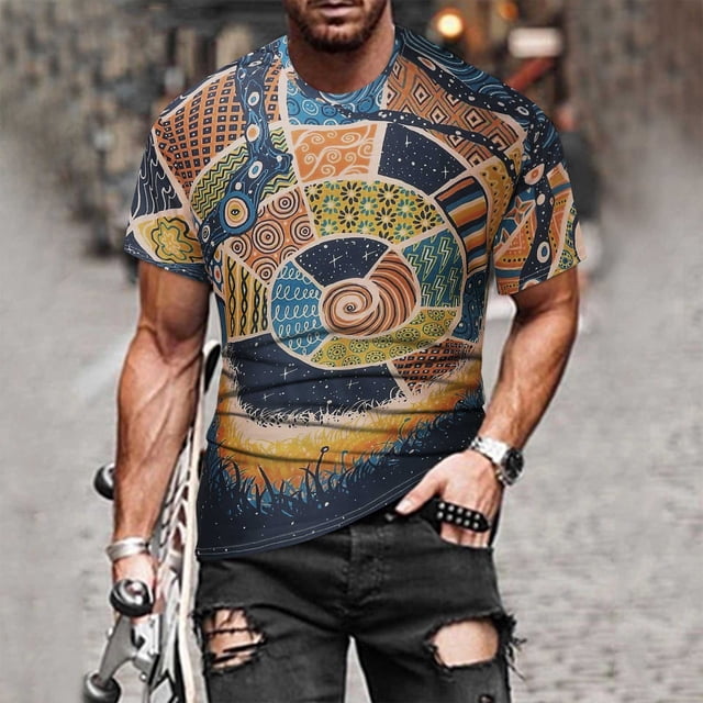 EGNMCR T-Shirts à Manches Courtes pour Hommes Été Décontracté Col Rond T-shirt, Mode de Rue pour Hommes Décontracté Design Intéressant Imprimé Col Rond Manches Courtes,