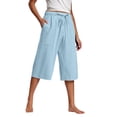 thumbnail image 1 of Kaemgyyd Womens Plus Size Capris Lounge Drawstring Cotton Linen Bermuda Shorts Flowy Wide Leg Beach Vaction Cropped Trousers, 1 of 6