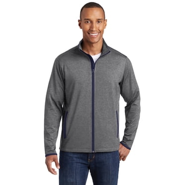 Sport-Tek Veste à Fermeture Éclair Complète Contrastée Extensible Sport-Wick. St853 TG Gris Anthracite Chiné/ Bleu Marine