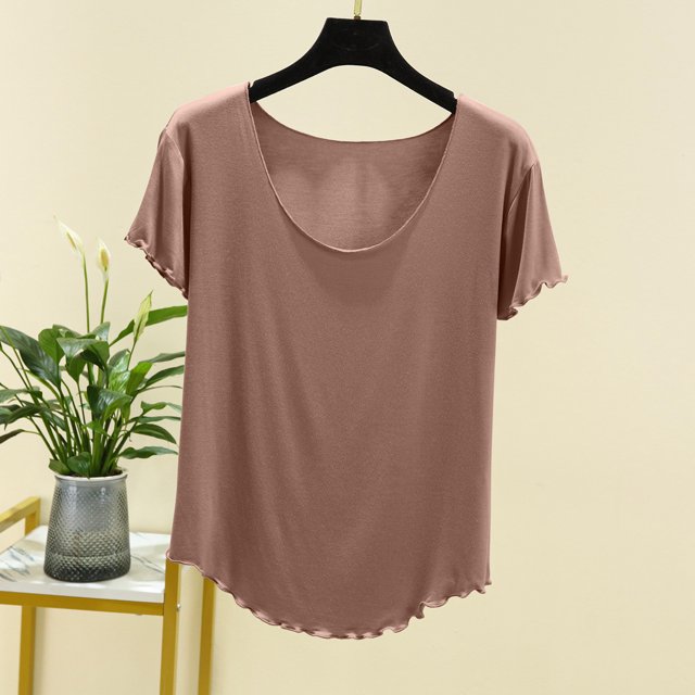 Blouses pour Femmes Femmes Uni Col Rond Manches en Dentelle Haut à Manches Courtes Haut/chemise à Manches Courtes à Col Rond