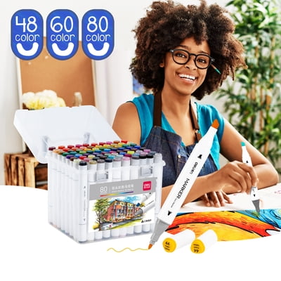 Deli 80 Colors Dual Tip Permanent Markers, Markers Gift Set with Storage Box