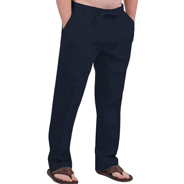 Innerwin Pants Elastic Waist Men Trousers Beach Drawstring Lightweight Long Pant Navy Blue XS