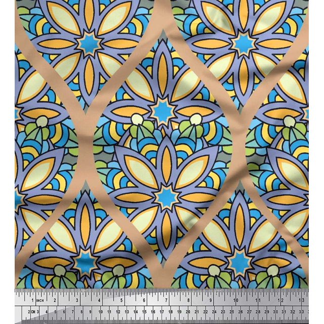 Soimoi Poly Georgette Fabric Floral & Ogee Damask Print Sewing Fabric Yard 42 Inch Wide