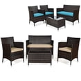 thumbnail image 1 of Costway 4PCS Patio Wicker Furniture Set Sofa Chair with Brown & Turquoise Cushion Covers, 1 of 10