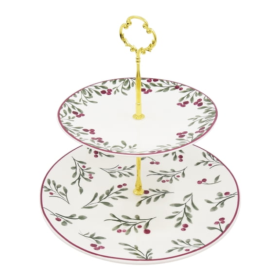 Holiday Time Cranberry Spice Collection Berries Festive Party – Présentoir à plateau à 2 niveaux, en grès, 1 unité