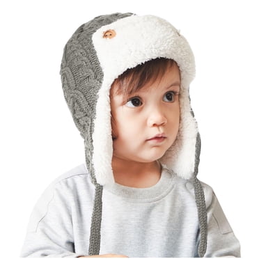 Pisexur Tuques d'Hiver pour Bébé avec Cache-Oreilles, Mode Garçons et Filles, Bonnet Chaud en Laine, Doux et Confortable, Tricot Torsadé, Mignon Bonnet en Molleton pour Tout-Petits 0-3 Ans