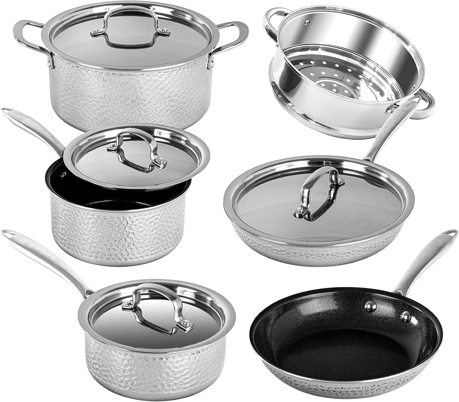 Granitestone 10-Piece Nonstick Hammered Stainless Steel Cookware Set with Stay Cool Handles