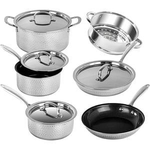Granitestone 10-Piece Nonstick Hammered Stainless Steel Cookware Set with Stay Cool Handles