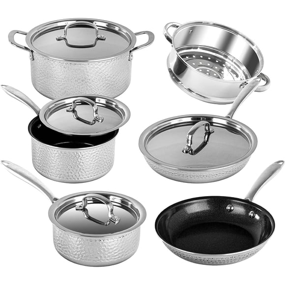 Granitestone 10-Piece Nonstick Hammered Stainless Steel Cookware Set with Stay Cool Handles
