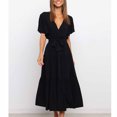 thumbnail image 4 of SMihono Robe d'Été pour Femmes 2024 Grande Taille Décontractée Couleur Unie Col en V à Lacets Manches Évasées Robe en Liquidation à Moins de 10!, 4 of 6