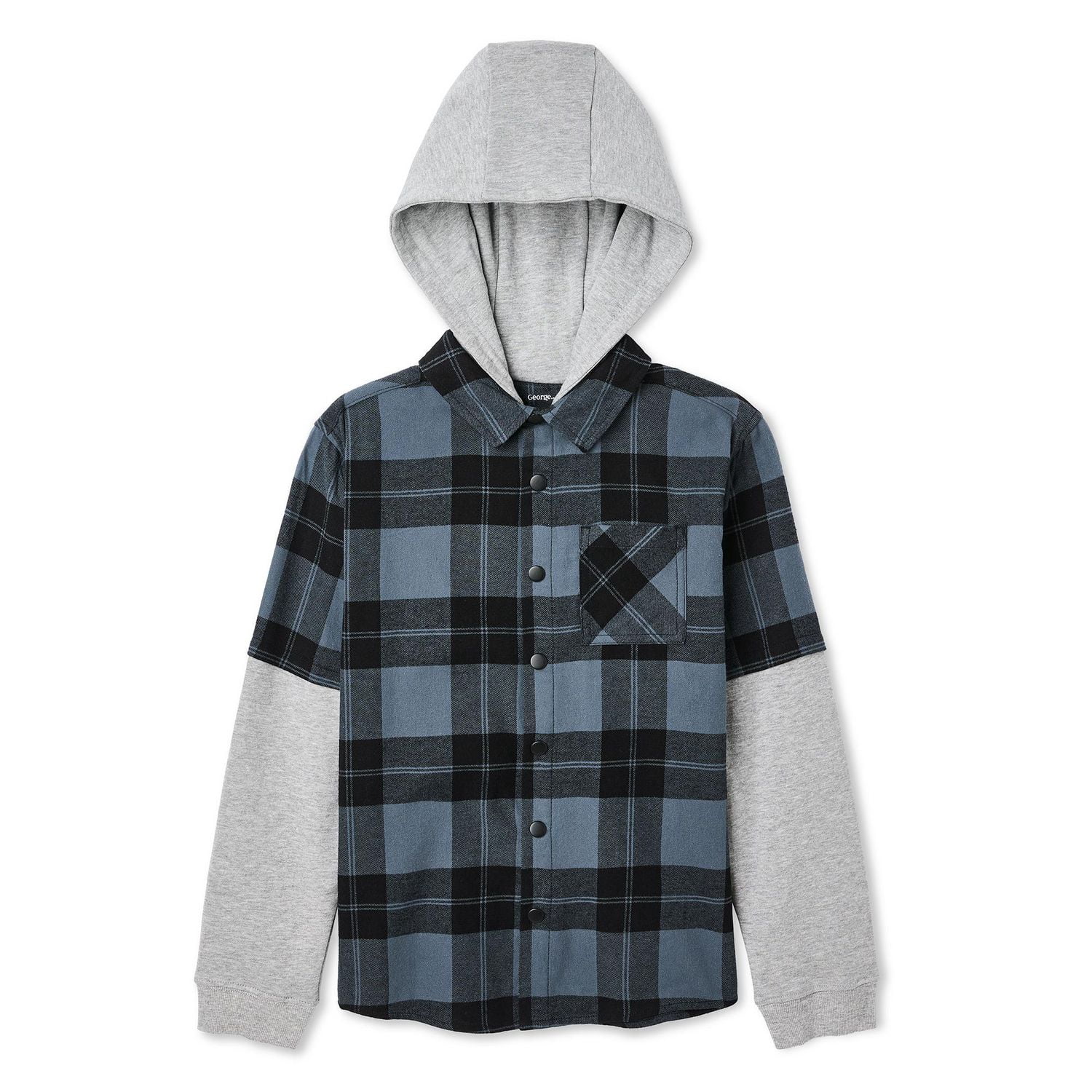 Chemise trompe-l’œil en flanelle à manches longues avec capuchon George pour garçons