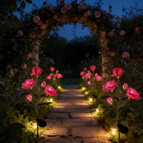 Lumières de Sol à DEL Solaires en Forme de Rose pour Jardin Extérieur, Cour et Allée, Guirlandes Lumineuses Multicolores avec Piquet, Caoutchouc ABS Résistant aux Intempéries, 1 Paquet
