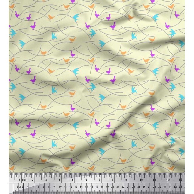 Soimoi Silk Fabric Bird Artistic Decor Fabric Printed Yard 42 Inch Wide
