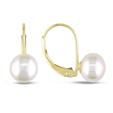 Miabella Boucles d'oreilles avec perle d'eau douce cultivées bouton 7-7,5mm en or jaune 10 K