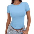thumbnail image 1 of Meichang T-Shirts pour Femmes Coupe Ajustée Couche de Base T-Shirts Manches Courtes Col Rond T-Shirts Couleur Unie T-Shirts Basiques Confortables Légers Hauts d'Été, 1 of 5