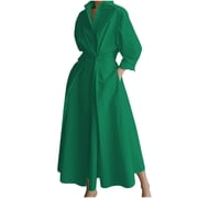 cfhntfmh Women's Casual Dresses Long Sleeve Collared V Neck Long Maxi Dress with Pockets Lounge Formal A-Line Dress