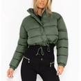 thumbnail image 3 of Économies d'Automne/hiver! srobpty Manteau Matelassé à Manches Longues pour Femmes, Veste à Capuche Décontractée Colorée à Manches Longues pour Dames Vert Armée, P, 3 of 4
