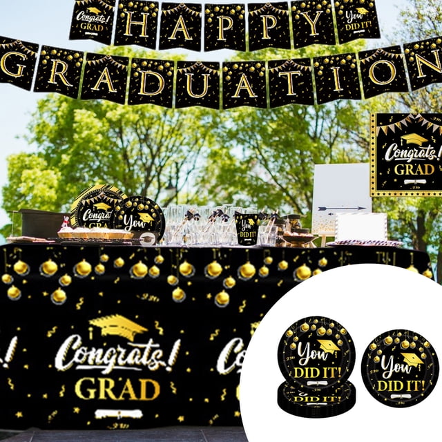 2024 Graduation Season Banner Flag with Emblem Large Polyester Cloth Wall Hanging Decor for Ceremony Party (150x90cm)