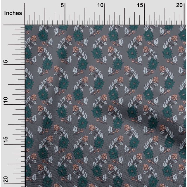 oneOone Georgette Viscose Fabric Leaves & Floral Block Printed Craft Fabric BTY 42 Inch Wide