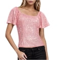 thumbnail image 1 of Yuyuzo Sequin Going out Tops for Women Ruffle Short Sleeve Top Square Neck Sparkly Glitter Party Outfits, 1 of 6