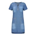 thumbnail image 4 of FAVIPT Robes en Denim pour Femmes, Robe Ajustée Décontractée à Effet Usé, Manches Courtes, Col en V, Boutons, Robes en Jean avec Poches, Été 2025, Robe Bleu Pâle, m, 4 of 8