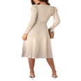 thumbnail image 3 of Robe Midi en Tricot à Manches Longues pour Femmes, Couleur Unie, Ceinturée avec Lien, Robe Chandail en Tricot, Robes Midi Trapèze, 3 of 7