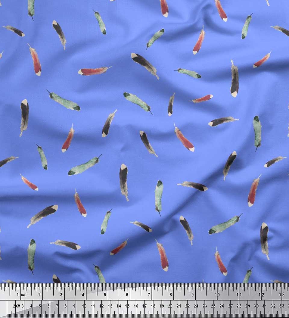 Soimoi Cotton Duck Fabric Colorful Feather Print Sewing Fabric Yard 42 Inch Wide