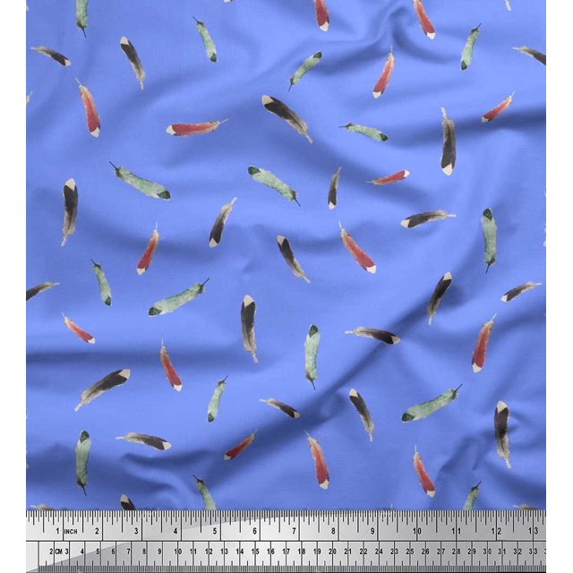 Soimoi Cotton Cambric Fabric Colorful Feather Decor Fabric Printed Yard 42 Inch Wide