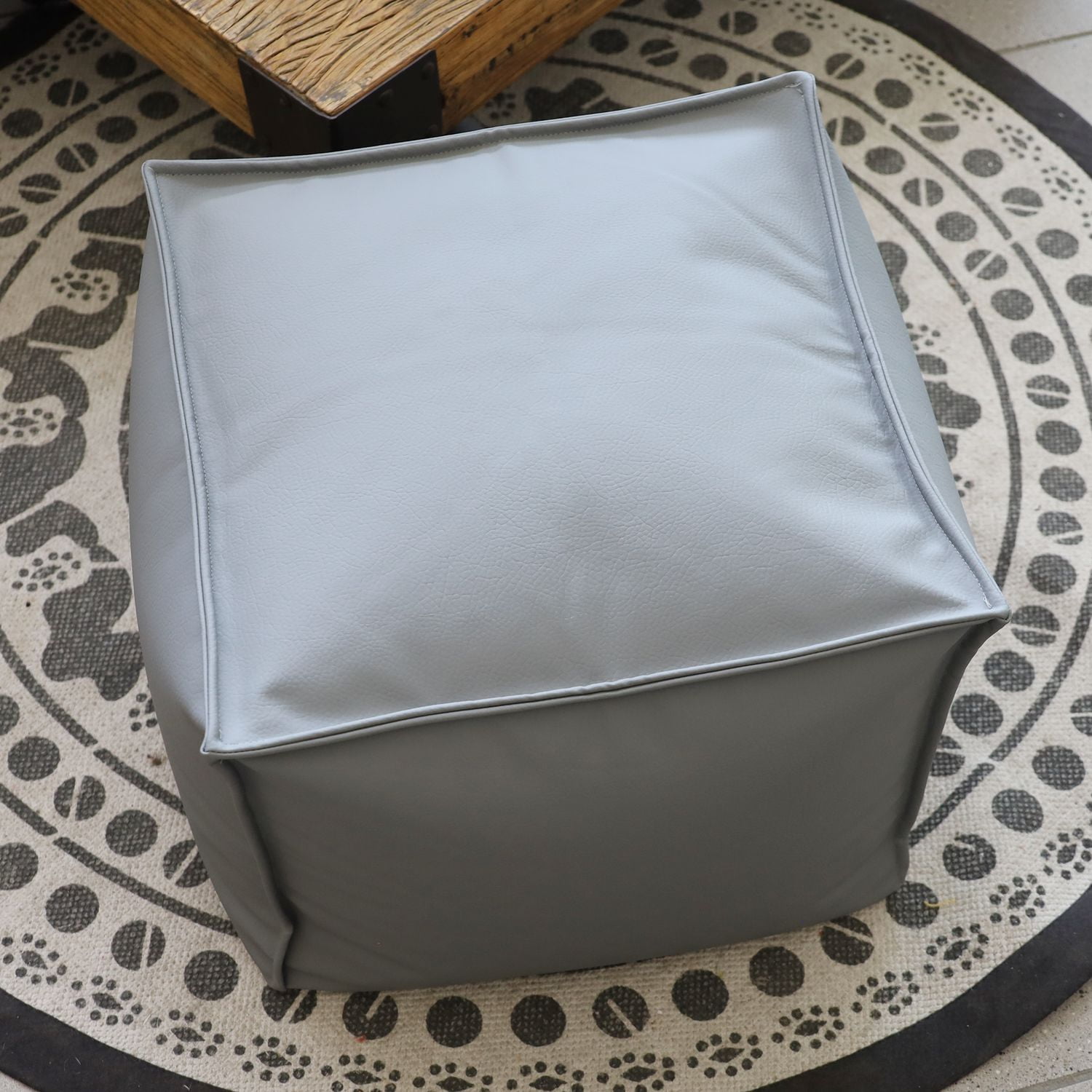 hometrends Faux Leather Grey Pouf