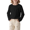 thumbnail image 2 of Kids' Solid Color Long Sleeve Round Neck Top - Comfortable Polyester Spandex Blend for Daily Wear, Travel, and Parties, 2 of 7