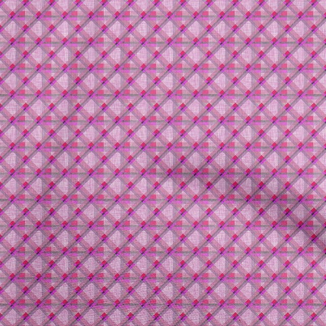 oneOone Cotton Silk Fuschia Pink Fabric Check Sewing Craft Projects Fabric Prints By Yard 42 Inch Wide