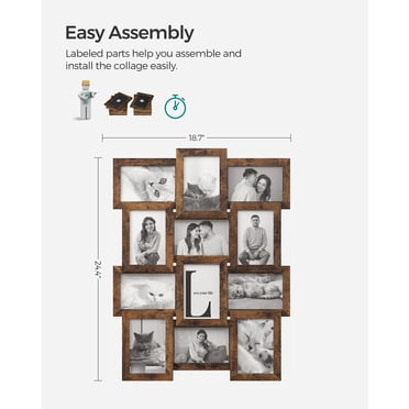SONGMICS Cadres Photo Collage, 4x6 pour Déco Murale, Lot de 12, Assemblage Requis, Brun Rustique