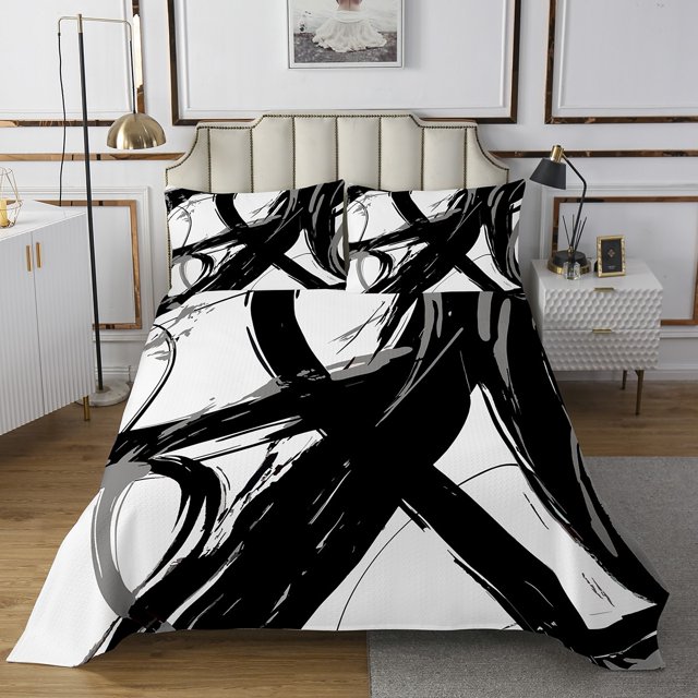 Erosebridal Modern Geometry Coverlet Set King, Striped Bedding Set, Futuristic Minimalism Decor 3pcs