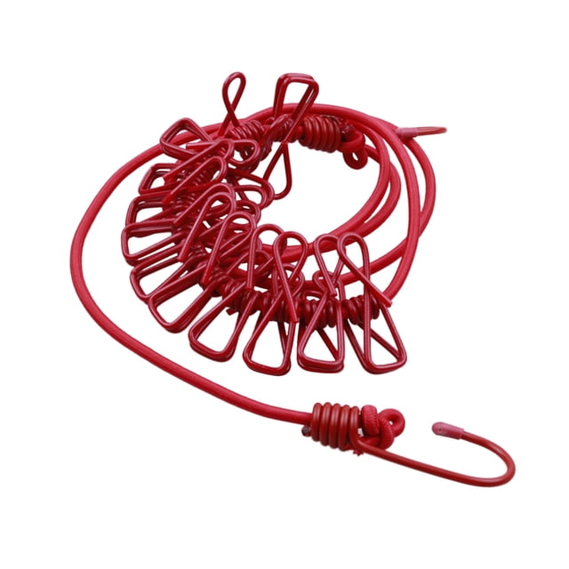Clearance! beishanbush Fixing Clip Portable Outdoor Clothesline with 12 Clothespins Beach Windproof Clothes Rack Super Elastic Clothesline One Size Red