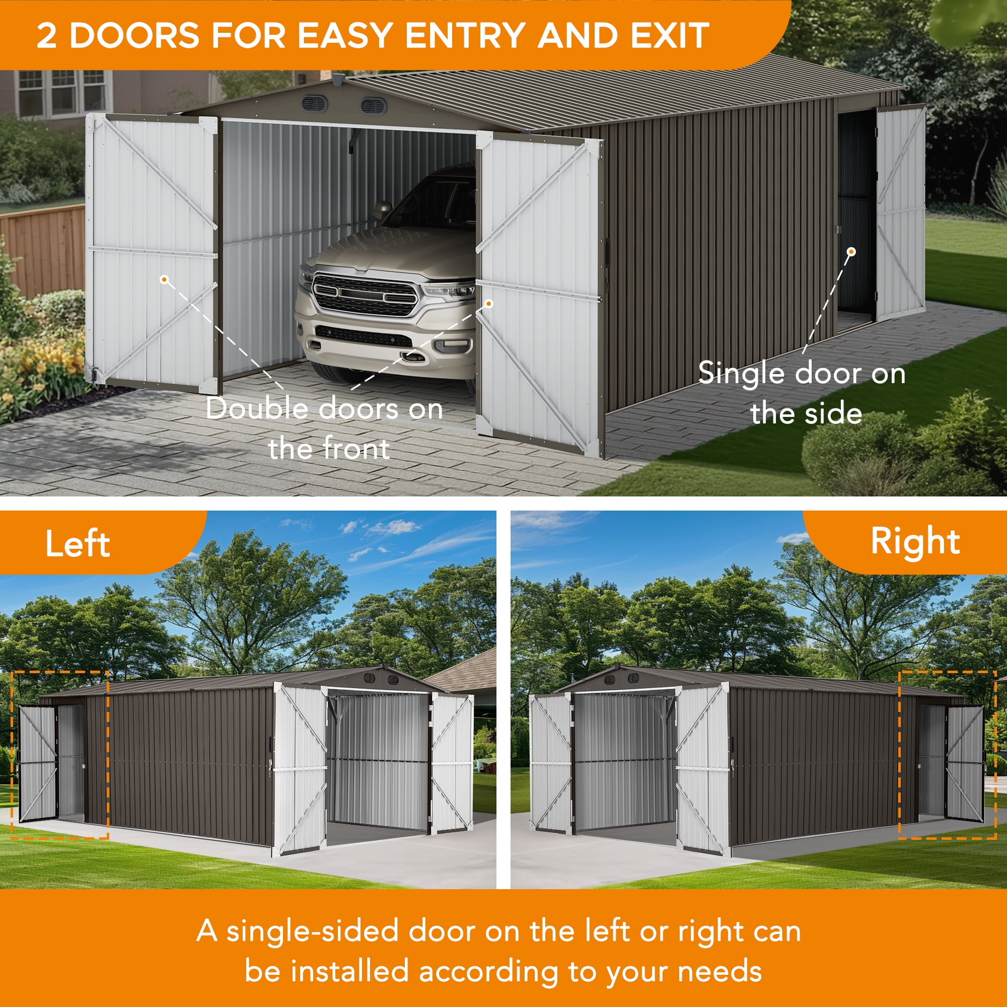 Sunjoy 10 ft. x 20 Outdoor Storage Shed, Carport, Dark Grey
