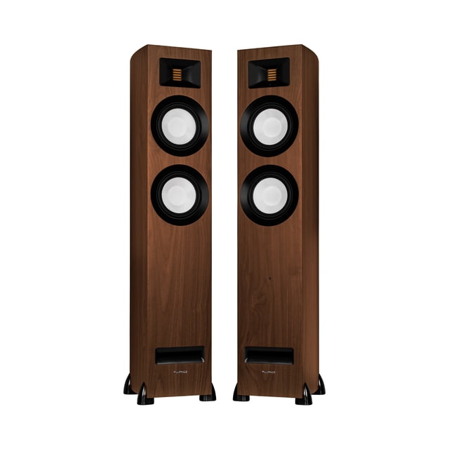 Fluance Ri91 Reference Stereo Powered Floorstanding Tower Speakers with High Performance AMT Tweeters, 2x6.5" Drivers, 150W Amplifier for Turntable, TV, PC - HDMI, Bluetooth, RCA & Sub Out (Walnut)