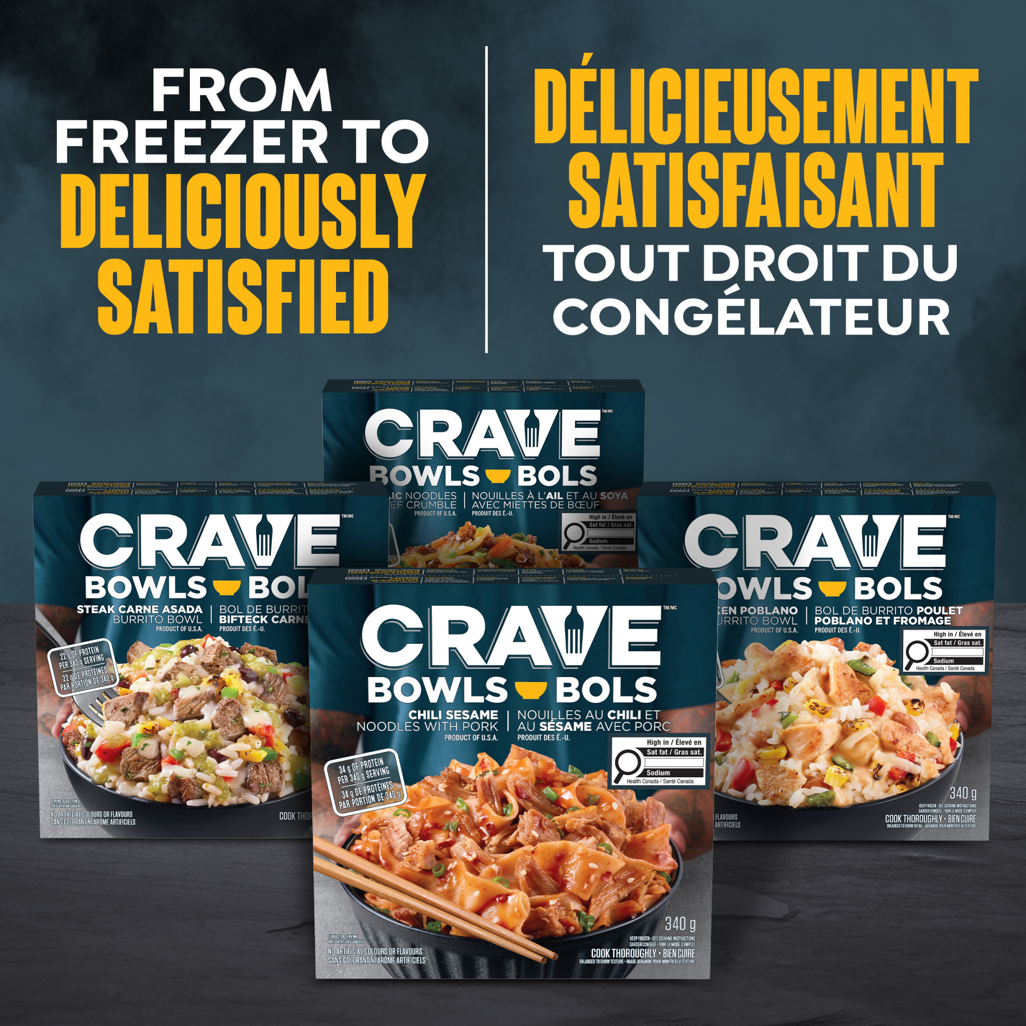 CRAVE Chili Sesame Noodles with Pork Noodle Bowl, 340 g Box, CRAVE CHILI SESAME NOODLES W/PORK