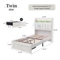 thumbnail image 2 of SIBEDS LED Bed Frame with Drawer Pockets and Linen Upholstered Cream Wingback Headboard, Twin, 2 of 5