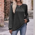 thumbnail image 2 of IROINNID Rabais T-shirt à Manches Longues en Polyester pour Femmes Chemises en Coton pour Femmes Décontracté Uni Col Rond T-shirt Ample Haut, Gris Foncé, 2 of 5