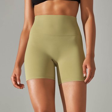 LOVZFMLL Woman Solid Color Elastic High Waist Yoga Shorts Slim Pants Yellow XL