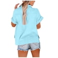 thumbnail image 4 of fheaev Button Up Shirts For Women Roll Up Short Sleeve Button Down Cotton Linen T-Shirts With Pocket V-Neck Work Tunics Blouse Collared Tops, 4 of 9
