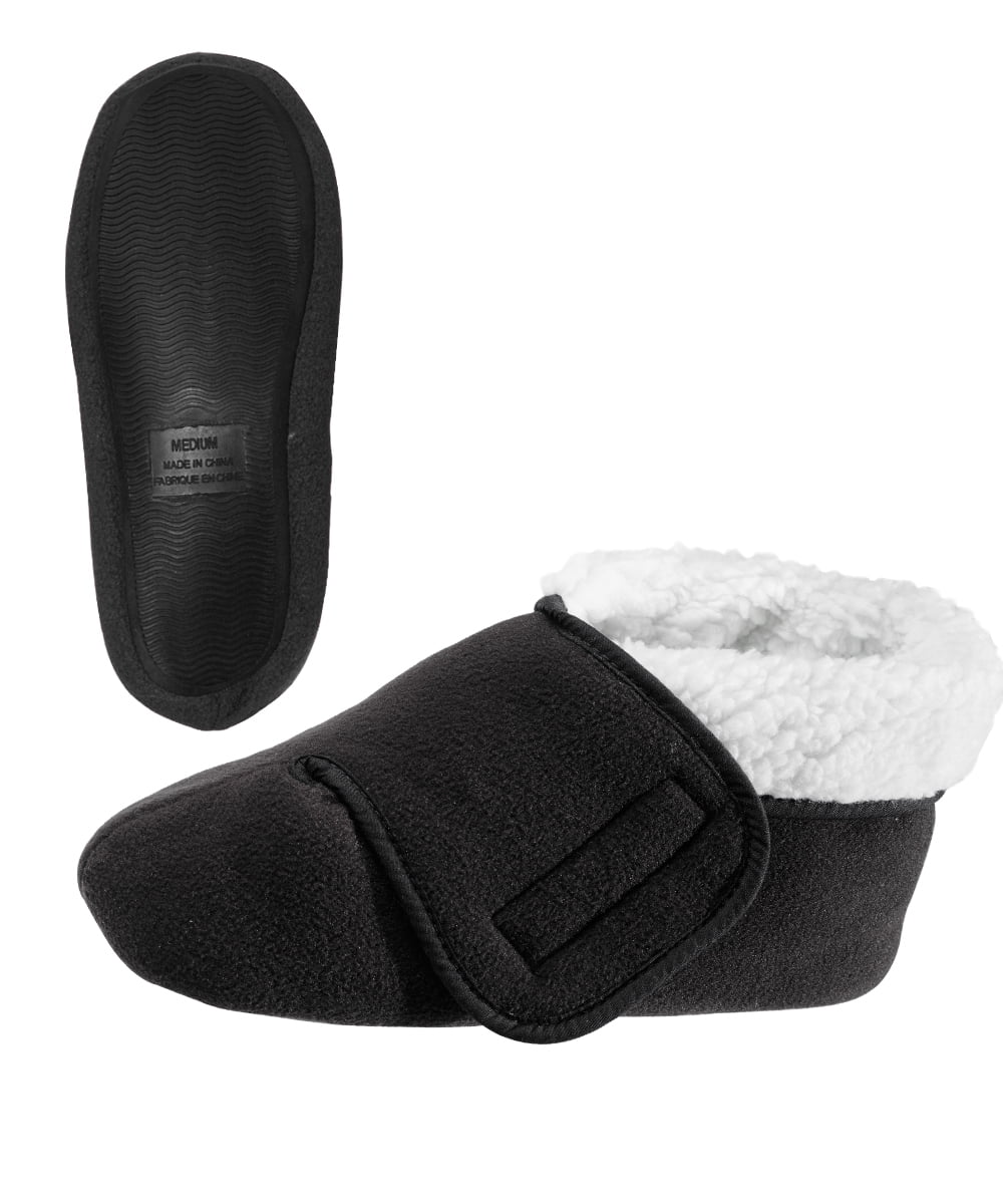 Silverts Men & Women Soft Fleece Booties Extra Wide Slippers, 2XL Plus Size, Black