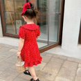 thumbnail image 2 of MesaSe Aosijia Robe Princesse à Pois pour Filles avec Boutons Rétro Été Décontracté Rouge Manches Courtes Volantée Ligne A, 2 of 12