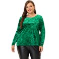 thumbnail image 3 of GRACE & GRANDEUR Haut en Velours Grande Taille pour Femmes Hauts Col Rond Manches Courtes T-Shirt Décontracté Vert 1X, 3 of 5