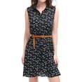 thumbnail image 4 of INSPIRE CHIC Robe Sans Manches à Imprimé Floral pour Femme, Demi-Patte de Boutonnage, Longueur Genou, Ceinturée, Printemps, m Bleu Foncé-Chat, 4 of 8